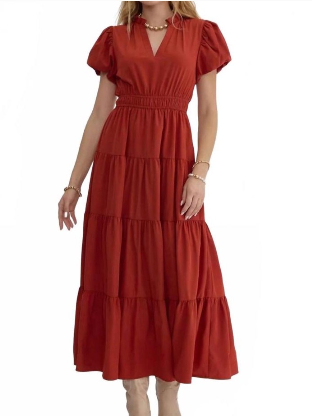 Entro Rust Red Tiered Midi Dress 2X